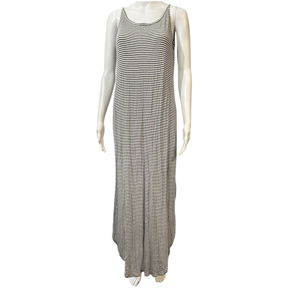 Cable & Gauge White Black Striped Maxi Dress Relaxed Tank Long Sz S